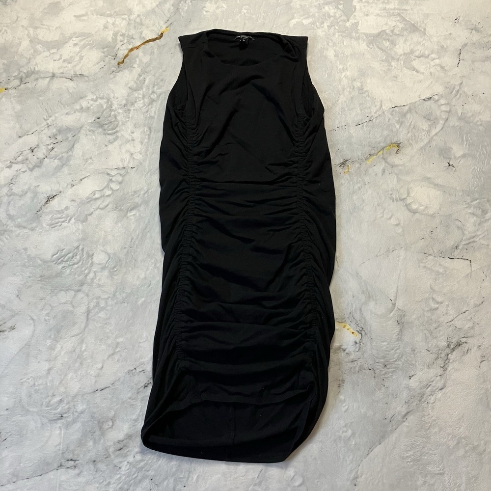 Athleta‎ Stella Dress Womens Size Medium Black Ruched Sleeveless Midi